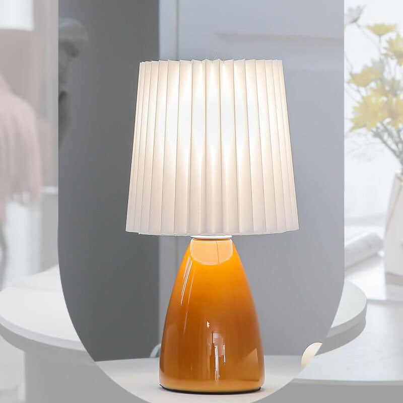 Scandinavische Glazen Tafellamp met Stoffen Kap – 3-Kleurig Dimbaar Licht