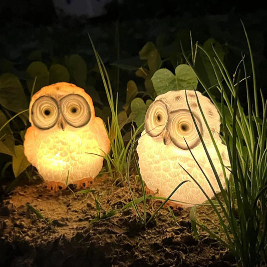 Decoratieve Uilen Solar Tuinlamp – Bruin/Wit – 1.2 V (1 LED)