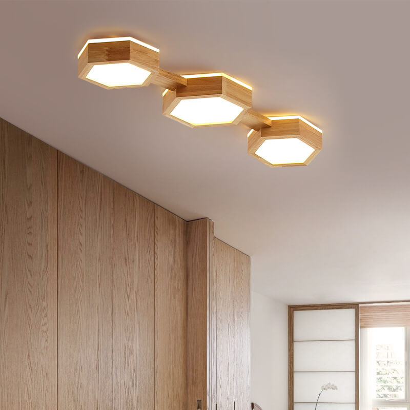 Moderne Houten Japandi LED Plafondlamp – 220V-240V – 1/2/3 Spots