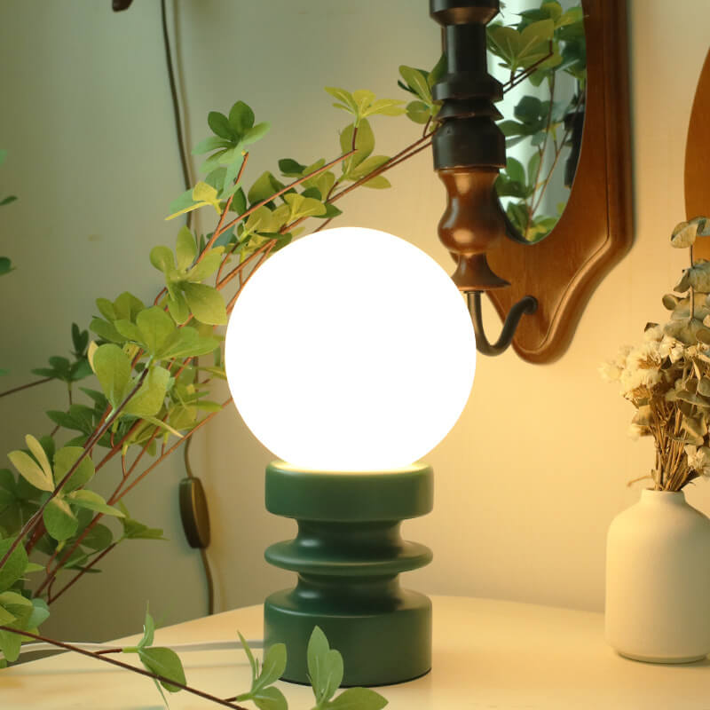 Moderne Tafellamp – Houten Basis & Glazen Kap in Oranje, Rood of Groen