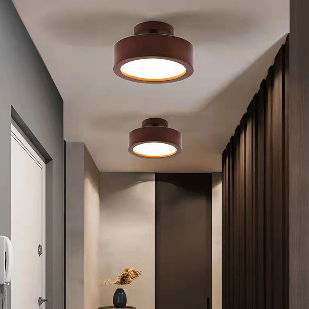 Moderne Ronde LED Plafondlamp van Hout en IJzer – 23 cm