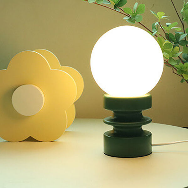 Moderne Tafellamp – Houten Basis & Glazen Kap in Oranje, Rood of Groen