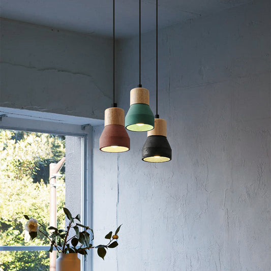 Moderne Hanglamp van Cement & Hout – E26 Fitting, 150 cm Verstelbaar Snoer