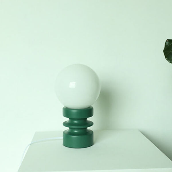 Moderne Tafellamp – Houten Basis & Glazen Kap in Oranje, Rood of Groen