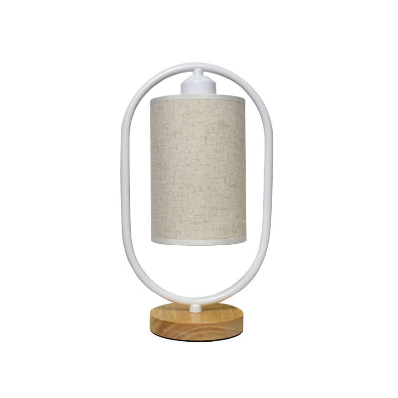 Moderne Stoffen Tafel Lamp met Houten Details – 3-Kleuren Licht – Wit/Beige