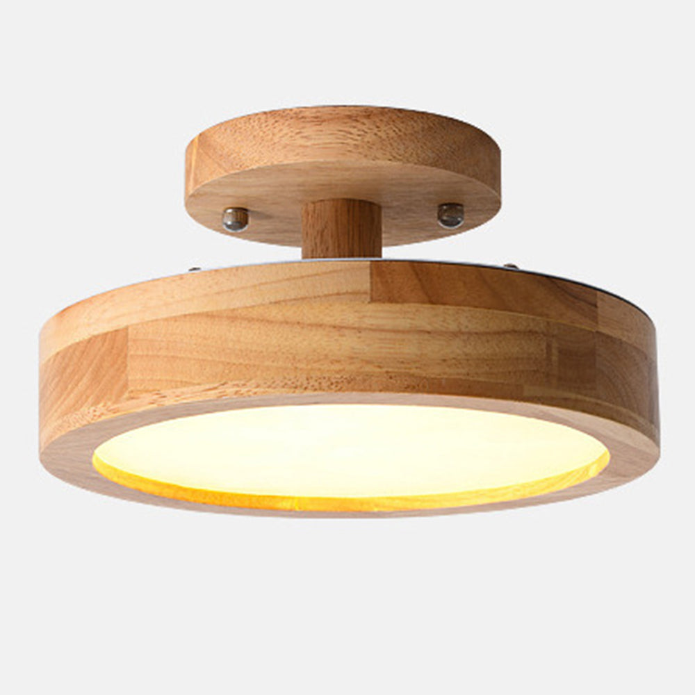 Moderne Ronde LED Plafondlamp van Hout en IJzer – 23 cm