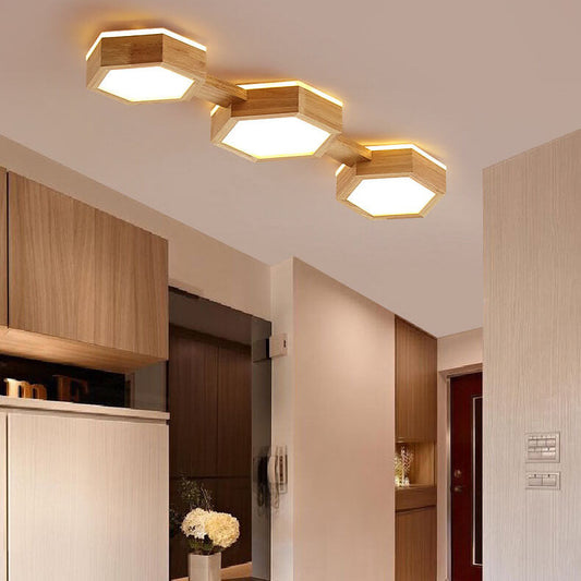 Moderne Houten Japandi LED Plafondlamp – 220V-240V – 1/2/3 Spots