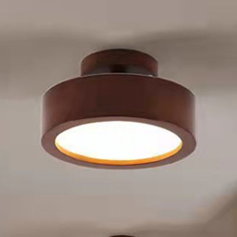 Moderne Ronde LED Plafondlamp van Hout en IJzer – 23 cm