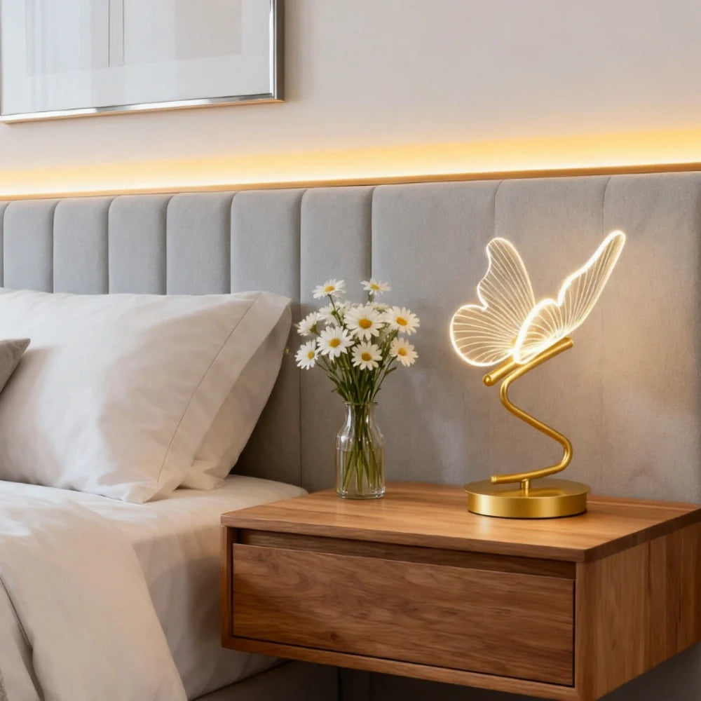 Stijlvolle Draadloze Tafellamp – Vlinderdesign met 3 Lichtkleuren