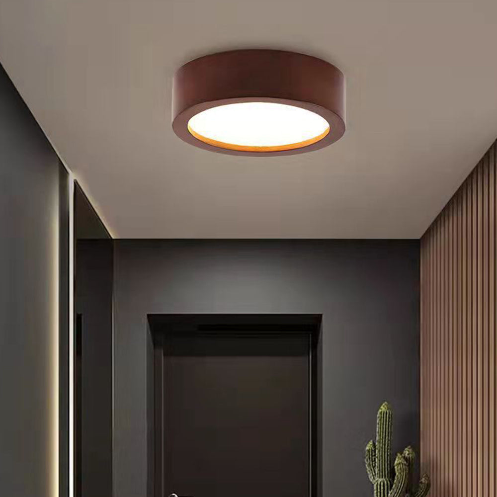 Moderne Ronde LED Plafondlamp van Hout en IJzer – 23 cm