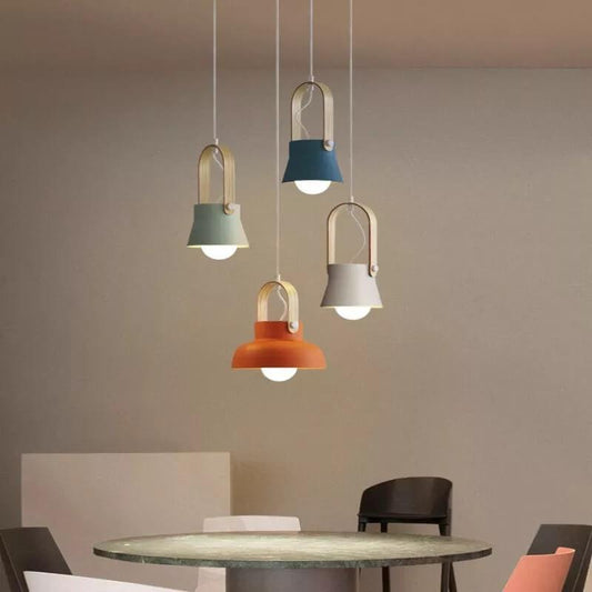 Kleurrijke Moderne Hanglamp – Metaal & Hout met E26 Fitting