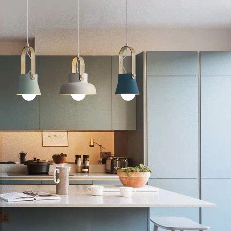 Kleurrijke Moderne Hanglamp – Metaal & Hout met E26 Fitting