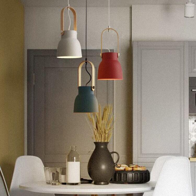 Kleurrijke Moderne Hanglamp – Metaal & Hout met E26 Fitting