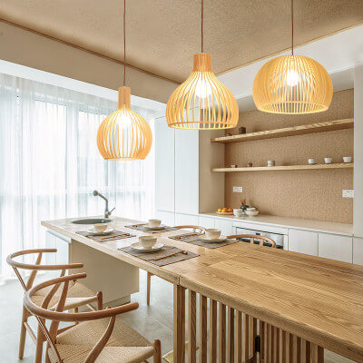 Moderne Houten Hanglamp – Japandi Design Beige – E26 Fitting