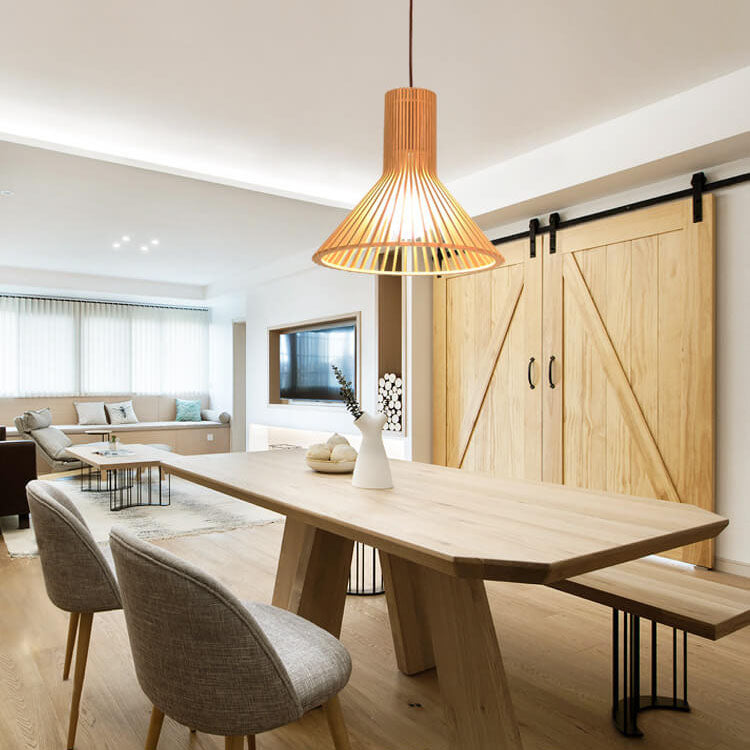 Moderne Houten Hanglamp – Japandi Design Beige – E26 Fitting