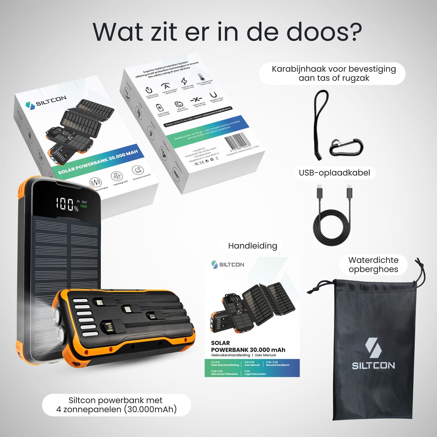 Lumio – Strong Solar Powerbank 30000 mAh met 4 zonnepanelen en 8-in-1 laadfunctie