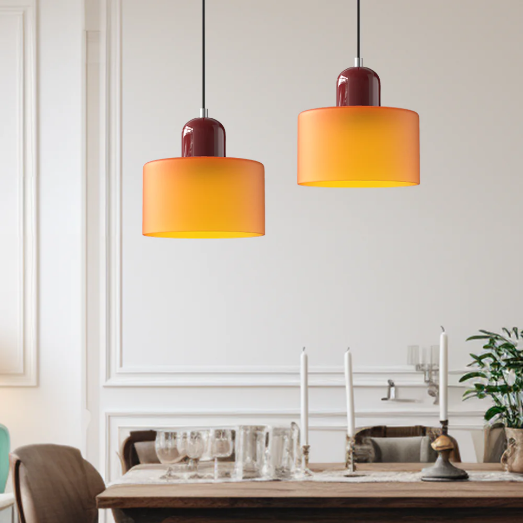 Tusa – Retro Hanglamp met Oranje Glazen Kap & Groene Bovenzijde