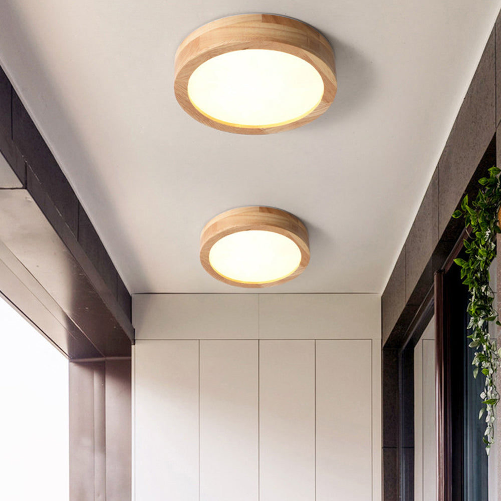 Moderne Ronde LED Plafondlamp van Hout en IJzer – 23 cm