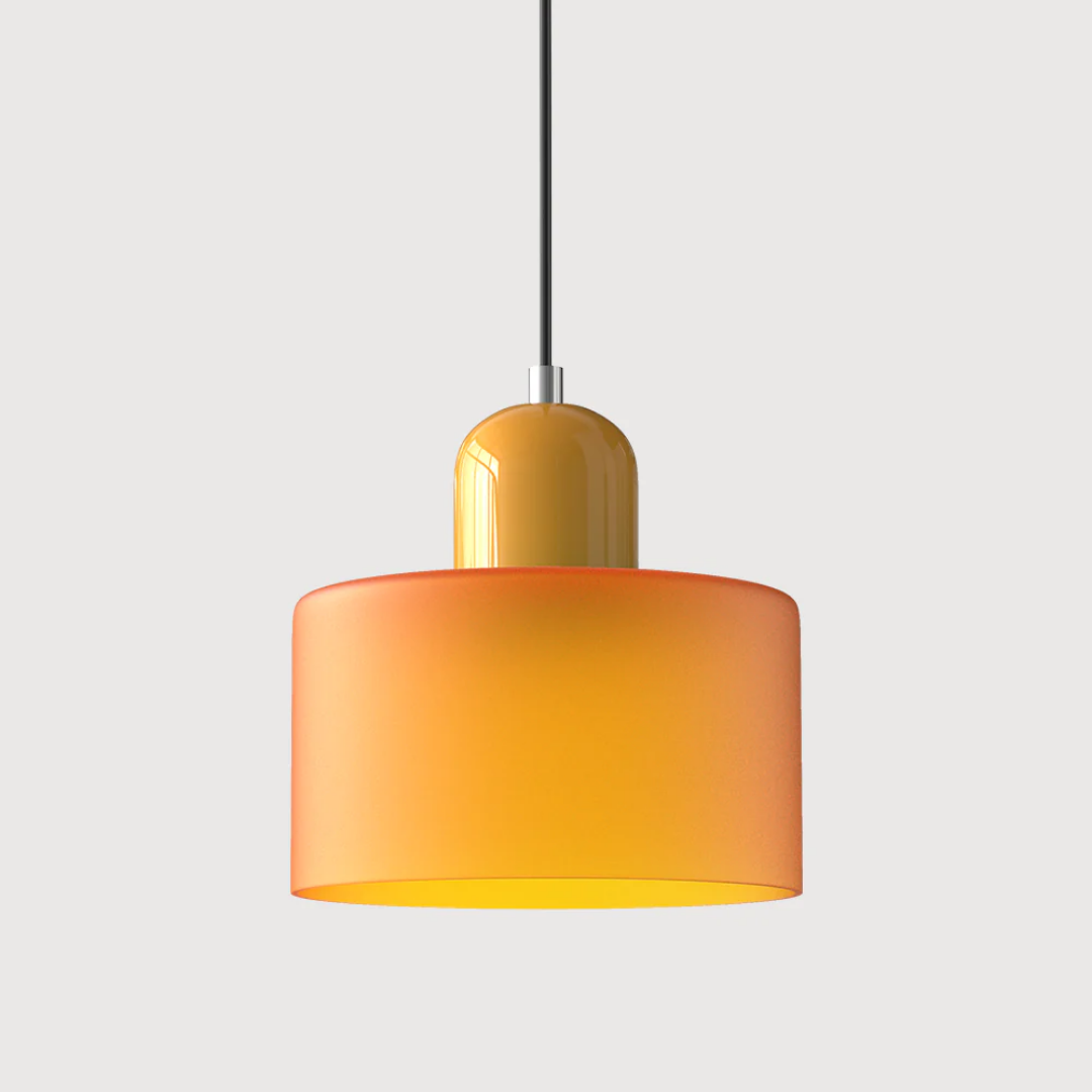 Tusa – Retro Hanglamp met Oranje Glazen Kap & Groene Bovenzijde
