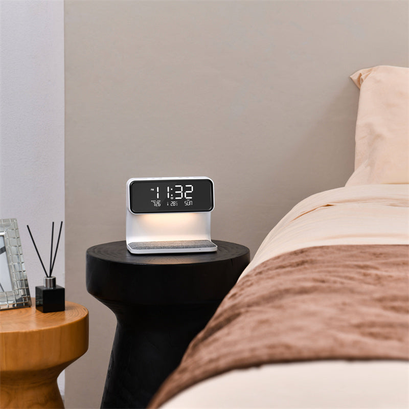 Lumio – Slimme 3-in-1 Nachttafel Lamp met Wekker & Draadloos Opladen