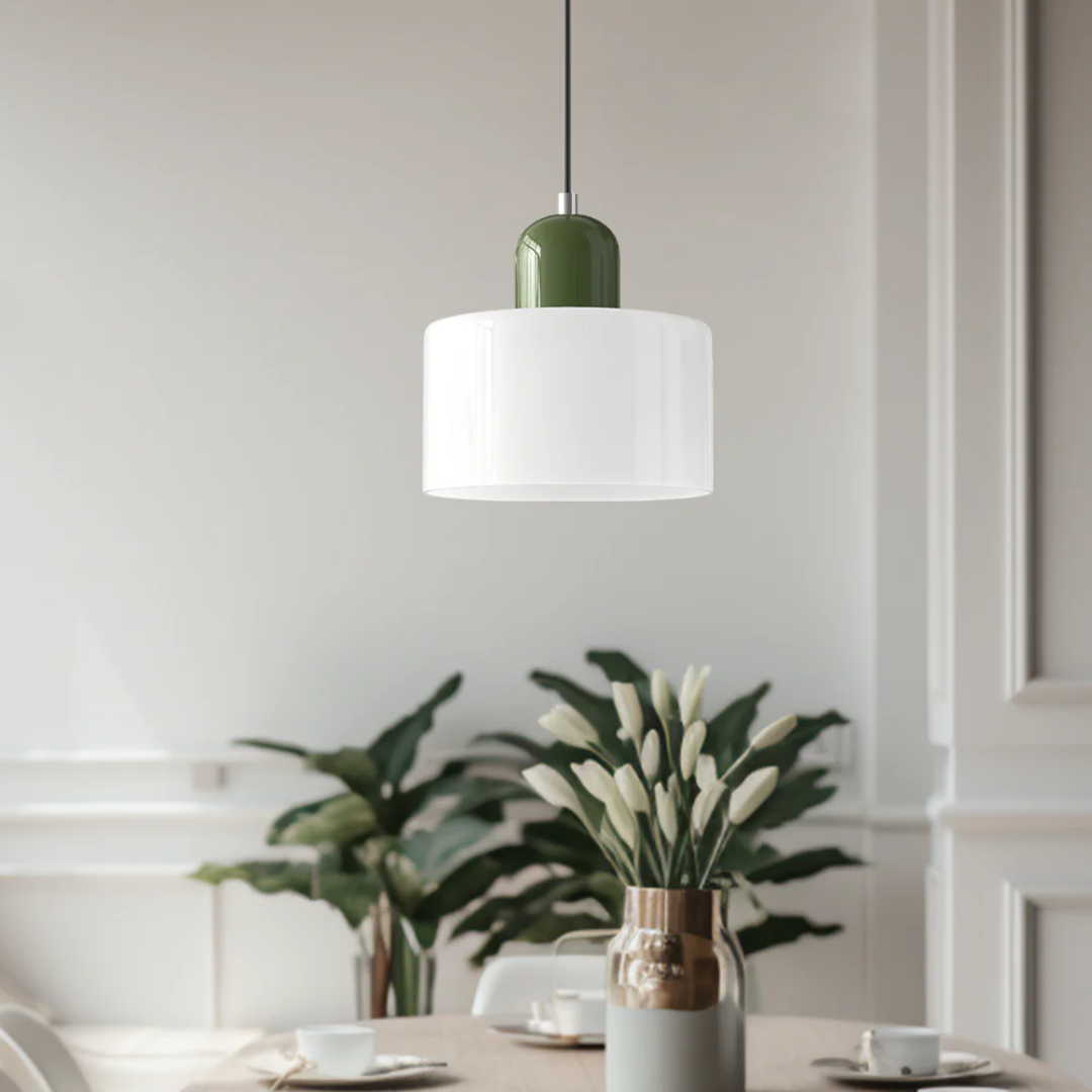 Tusa – Retro Hanglamp met Oranje Glazen Kap & Groene Bovenzijde