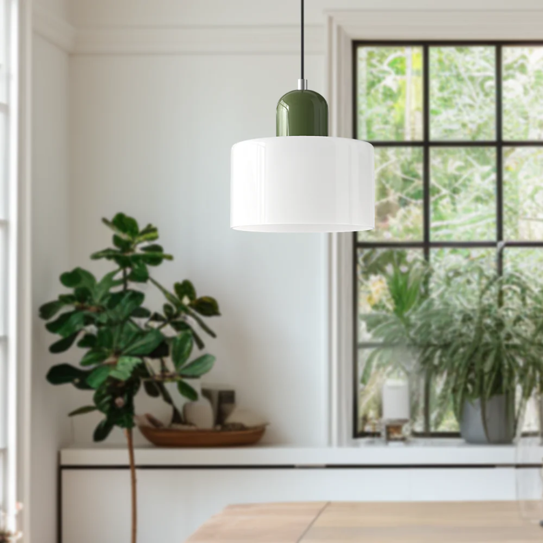 Tusa – Retro Hanglamp met Oranje Glazen Kap & Groene Bovenzijde
