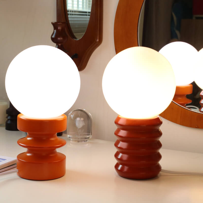 Moderne Tafellamp – Houten Basis & Glazen Kap in Oranje, Rood of Groen