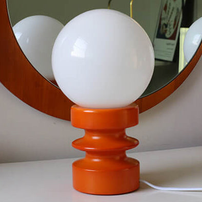 Moderne Tafellamp – Houten Basis & Glazen Kap in Oranje, Rood of Groen
