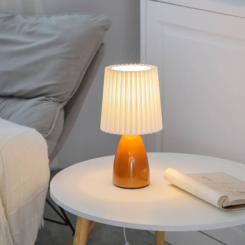Scandinavische Glazen Tafellamp met Stoffen Kap – 3-Kleurig Dimbaar Licht