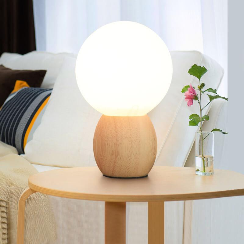 Moderne Houten Tafellamp met Glazen Kap in Scandinavisch Design