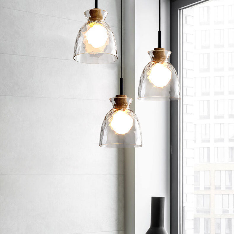 Moderne Glazen Hanglamp met Houten Accenten – Diverse Designs