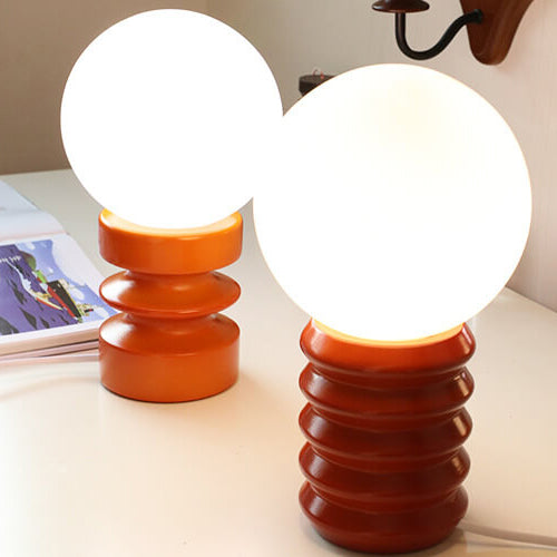 Moderne Tafellamp – Houten Basis & Glazen Kap in Oranje, Rood of Groen
