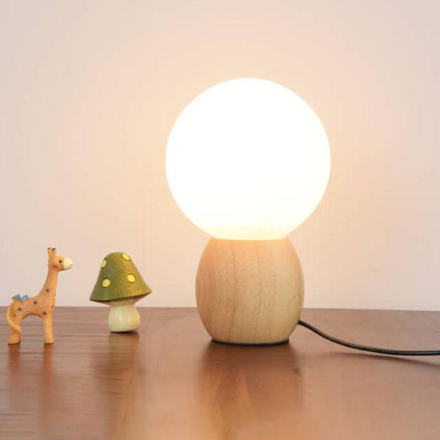 Moderne Houten Tafellamp met Glazen Kap in Scandinavisch Design
