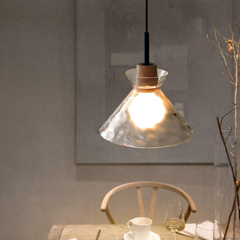 Moderne Glazen Hanglamp met Houten Accenten – Diverse Designs