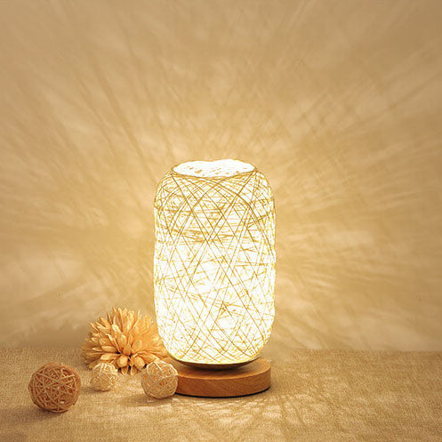 Industriële Rotan & Houten Tafellamp – Beige/Bruin – 5V LED 3W 300lm