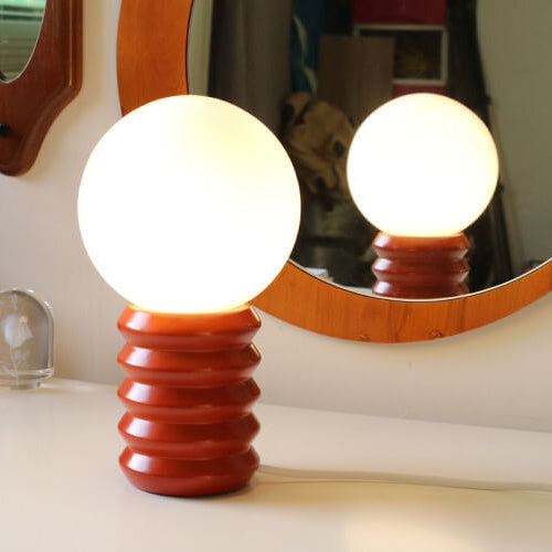 Moderne Tafellamp – Houten Basis & Glazen Kap in Oranje, Rood of Groen