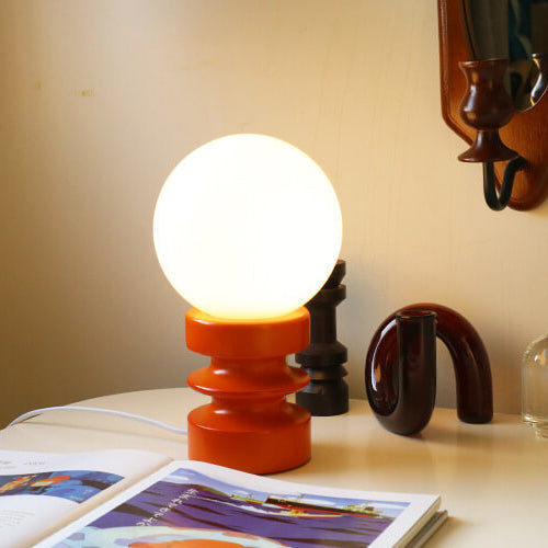 Moderne Tafellamp – Houten Basis & Glazen Kap in Oranje, Rood of Groen