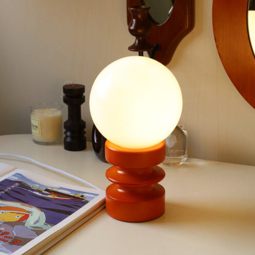 Moderne Tafellamp – Houten Basis & Glazen Kap in Oranje, Rood of Groen