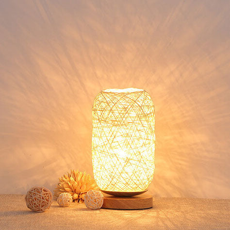 Industriële Rotan & Houten Tafellamp – Beige/Bruin – 5V LED 3W 300lm