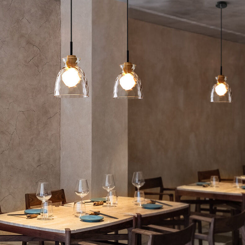 Moderne Glazen Hanglamp met Houten Accenten – Diverse Designs