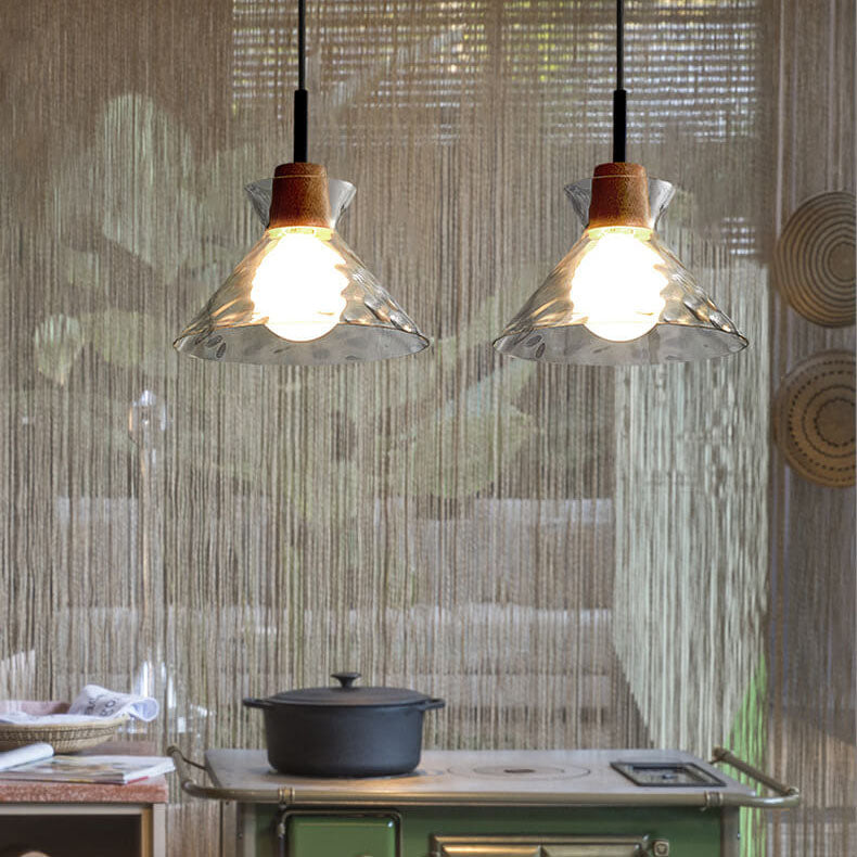 Moderne Glazen Hanglamp met Houten Accenten – Diverse Designs