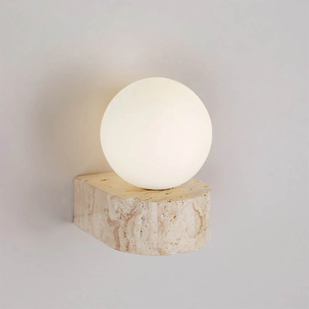 Lumio - Moderne Ronde Wandlamp met Travertijn en Glas in Japandi Style