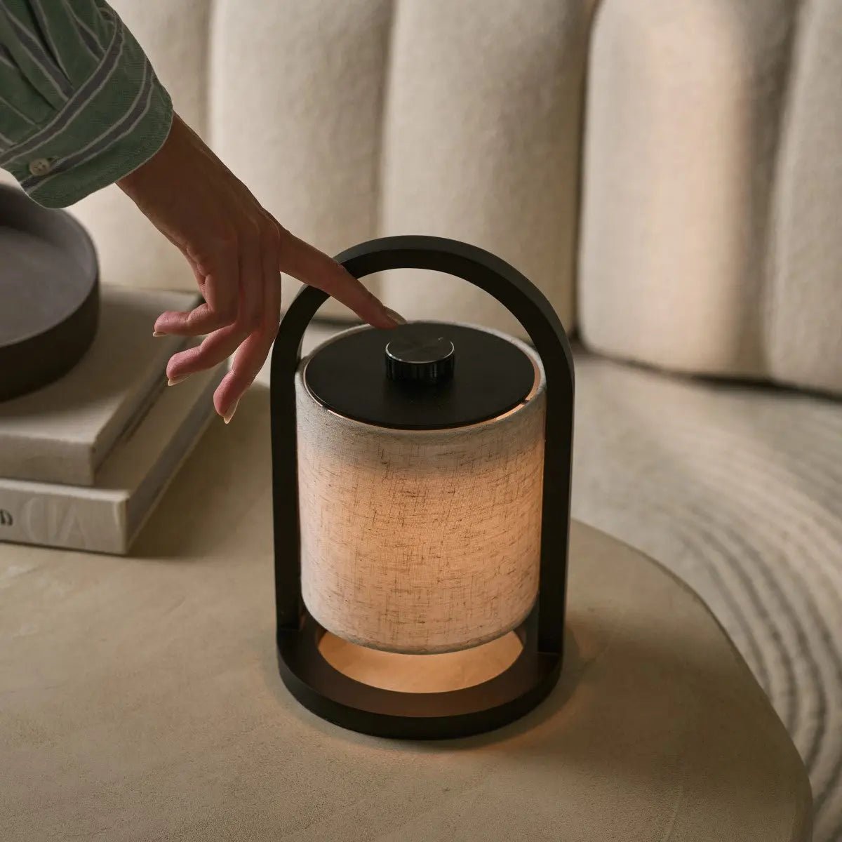 Lumio - Japandi Draadloze houten tafellamp met katoenen kap en touch-dimmer