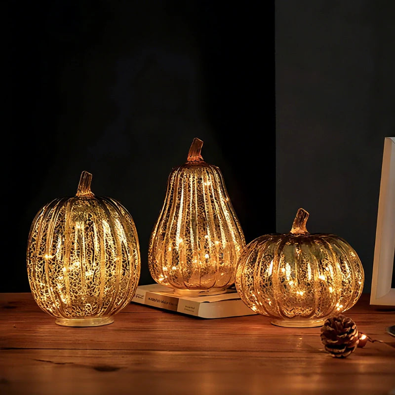 Handgeblazen Glazen Herfsverlichting– Met Timer en Warm Wit Licht