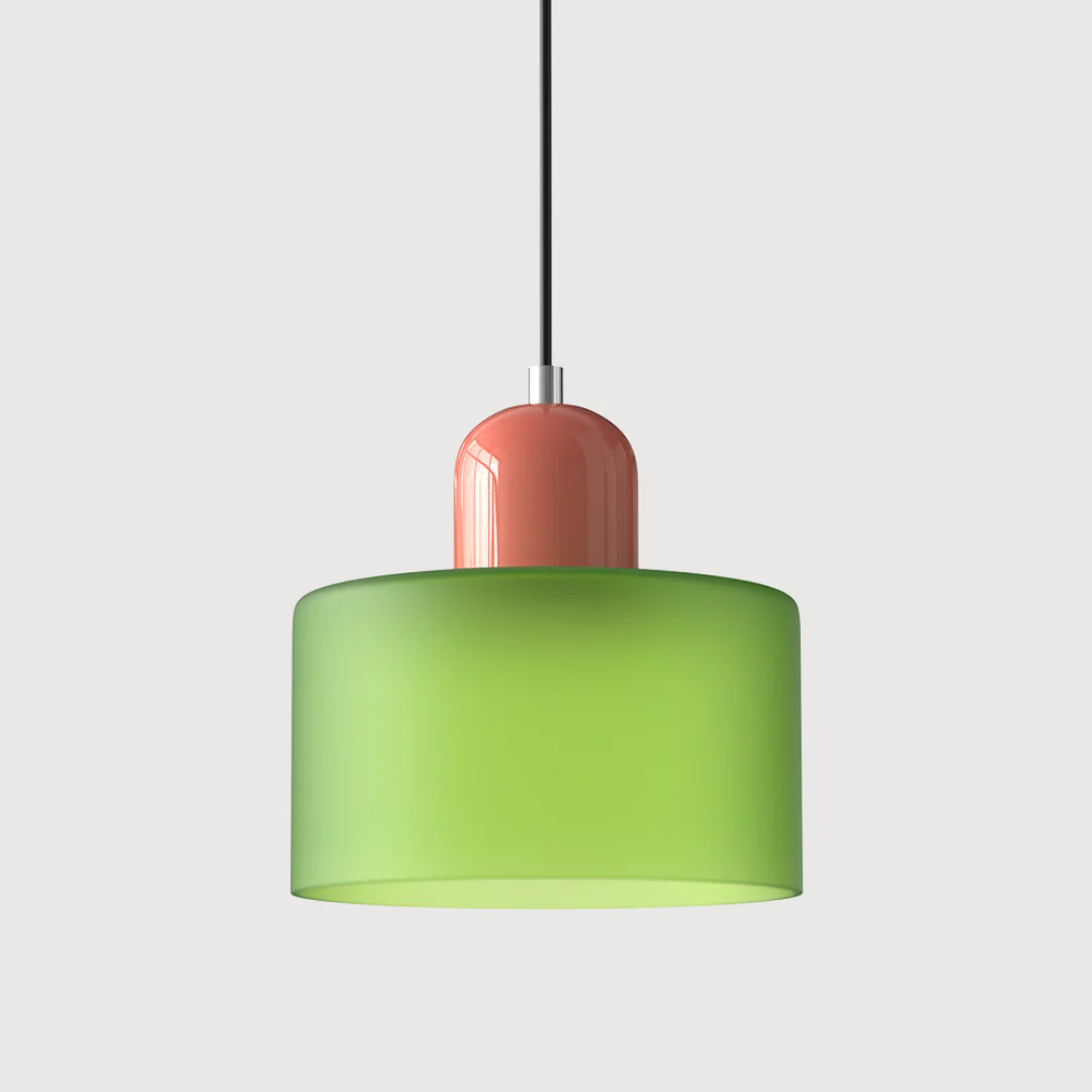 Tusa – Retro Hanglamp met Oranje Glazen Kap & Groene Bovenzijde