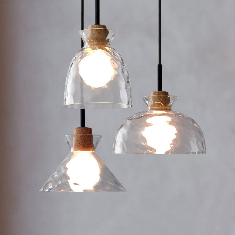 Moderne Glazen Hanglamp met Houten Accenten – Diverse Designs