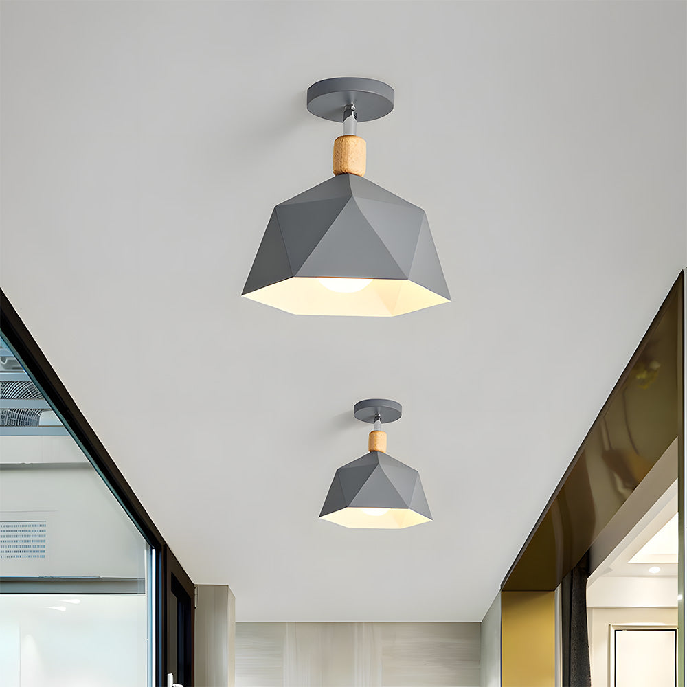Läila – Scandinavische Plafondlamp met Geometrisch Design & Houten Accent