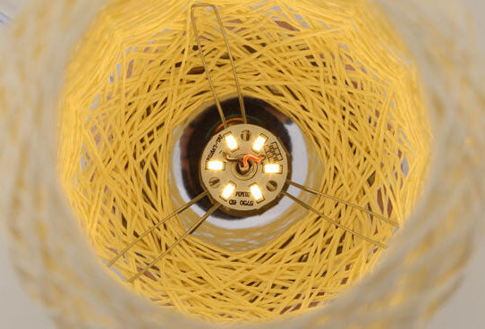 Industriële Rotan & Houten Tafellamp – Beige/Bruin – 5V LED 3W 300lm