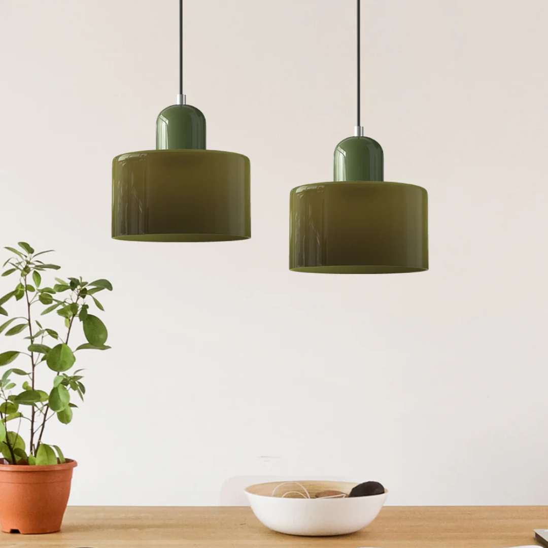 Tusa – Retro Hanglamp met Oranje Glazen Kap & Groene Bovenzijde