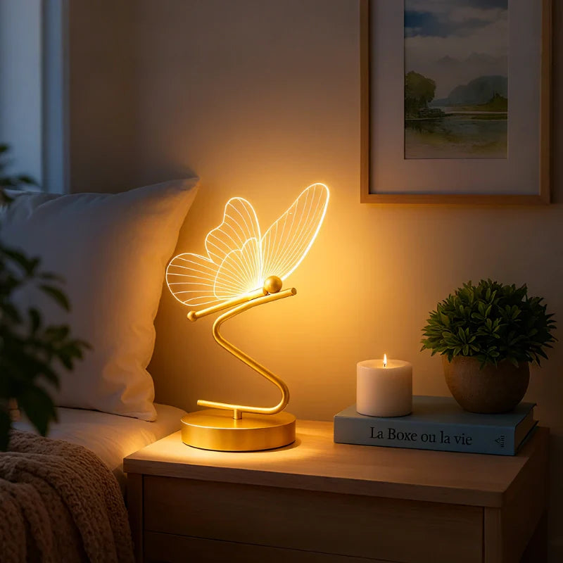 Stijlvolle Draadloze Tafellamp – Vlinderdesign met 3 Lichtkleuren